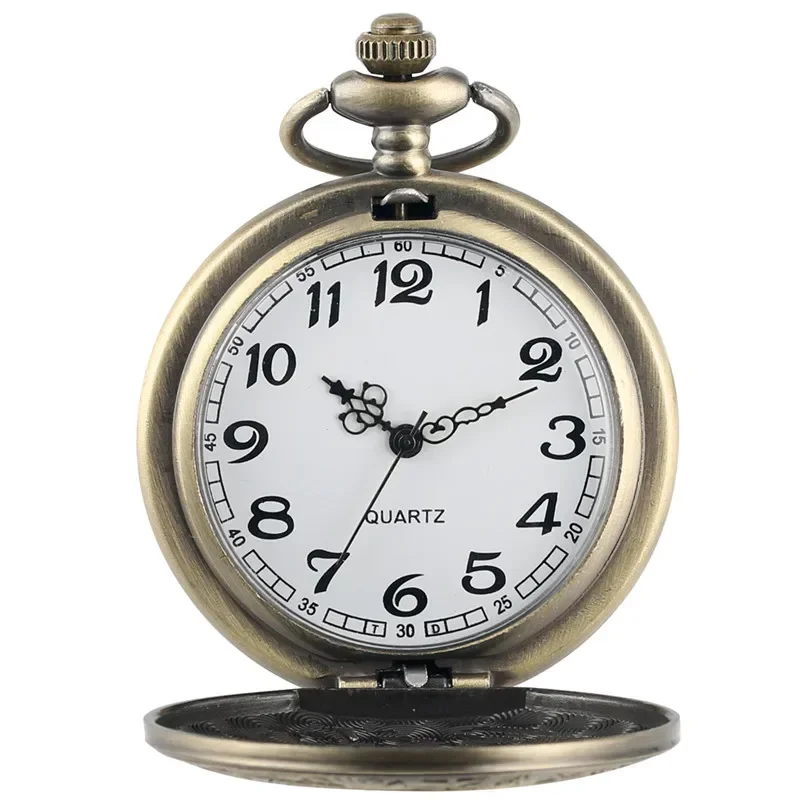 Old Fashion Pocket Watch Carved Roman Number Case Bronze Quartz Movement Timepiece Pendant Tassels Necklace Chain Gift