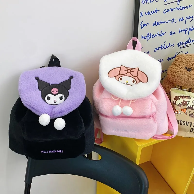 Sanrio Hellokitty Kuromi Mymelody Plush School Bag Kawaii Shoulder Bag Simple All-match Satchel Bag Fashion Women Backpack