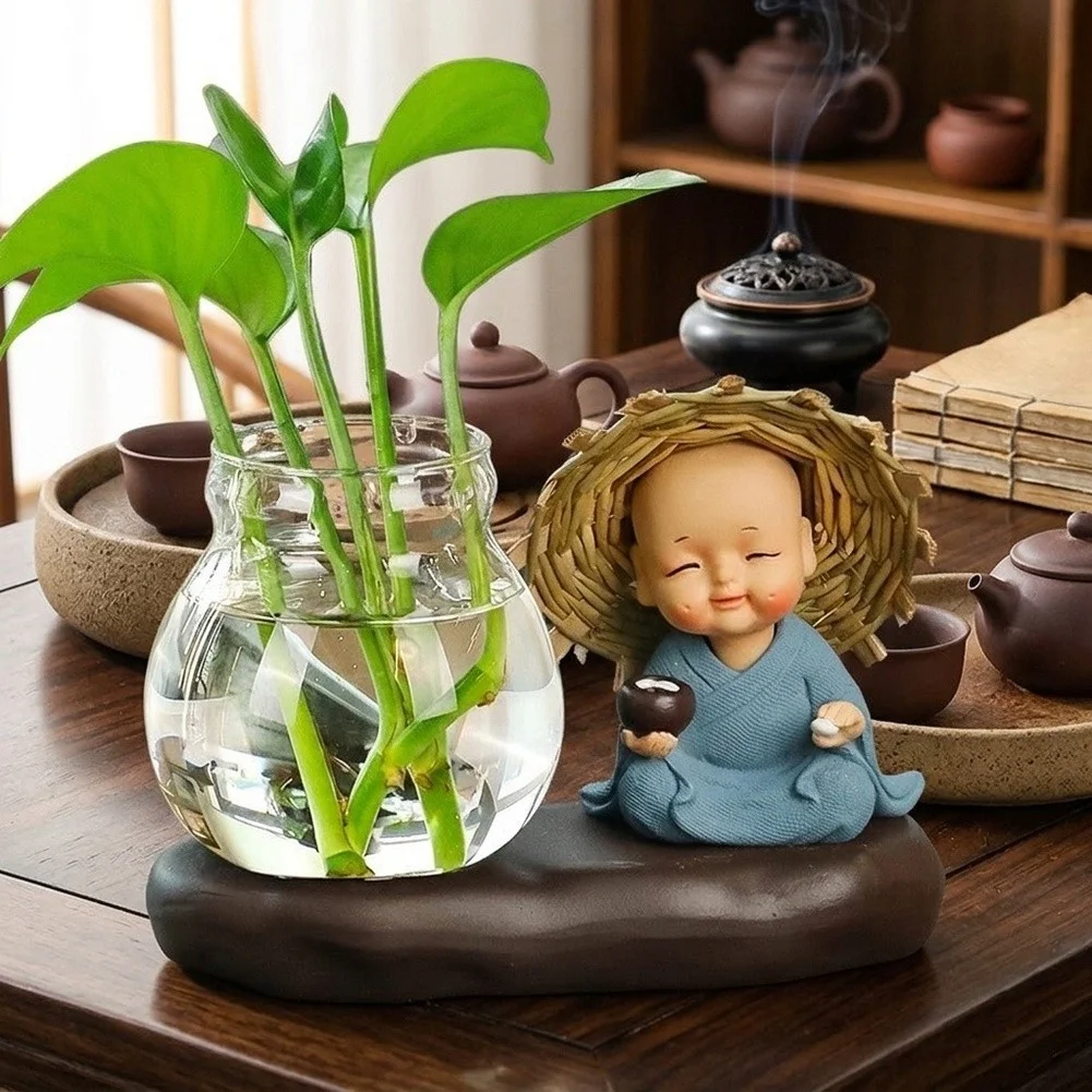 Terrarium Vase Set 4 pcs Glass and Resin Transparent Desktop Decoration for Air Plants Small Flowers Low Maintenance Greenery