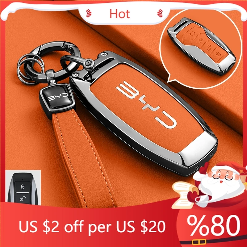

Горячий автомобильный кожаный чехол для ключей из цинкового сплава, чехол с пряжкой для BYD EA1 DOLPHIN Tang Atto 3 Han EV Qin Song Plus D, внутренние наклейки