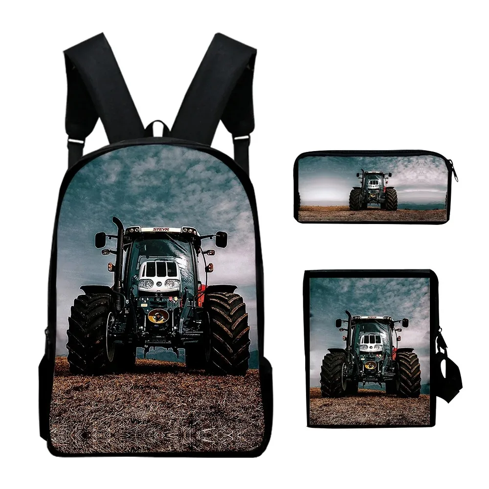 Harajuku Popular Tractor Pattern Backpack,3D Print Pupil School Bags,Laptop Backpack,Tilt Shoulder Bag,Pencil Case,3pcs per set