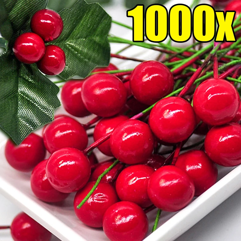 Mini Artificial Berries Red Fake Berry Stamen Beads for DIY Wreath Ornaments New Year Christmas Party Home Decoration Wholesale