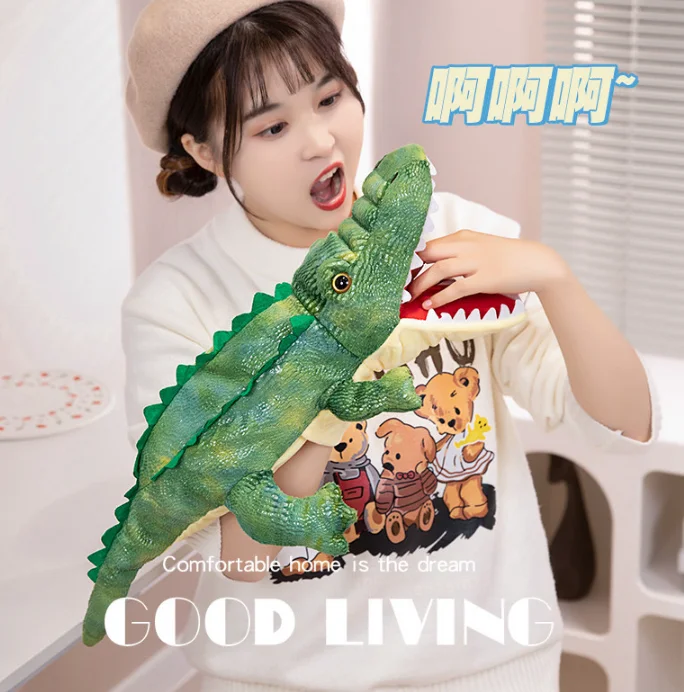 움직이는 입을 가진 시뮬레이션된 양서류 악어 도마뱀 손 인형 플러시 장난감 부모 자녀 상호작용 복부 언어 인형 H2