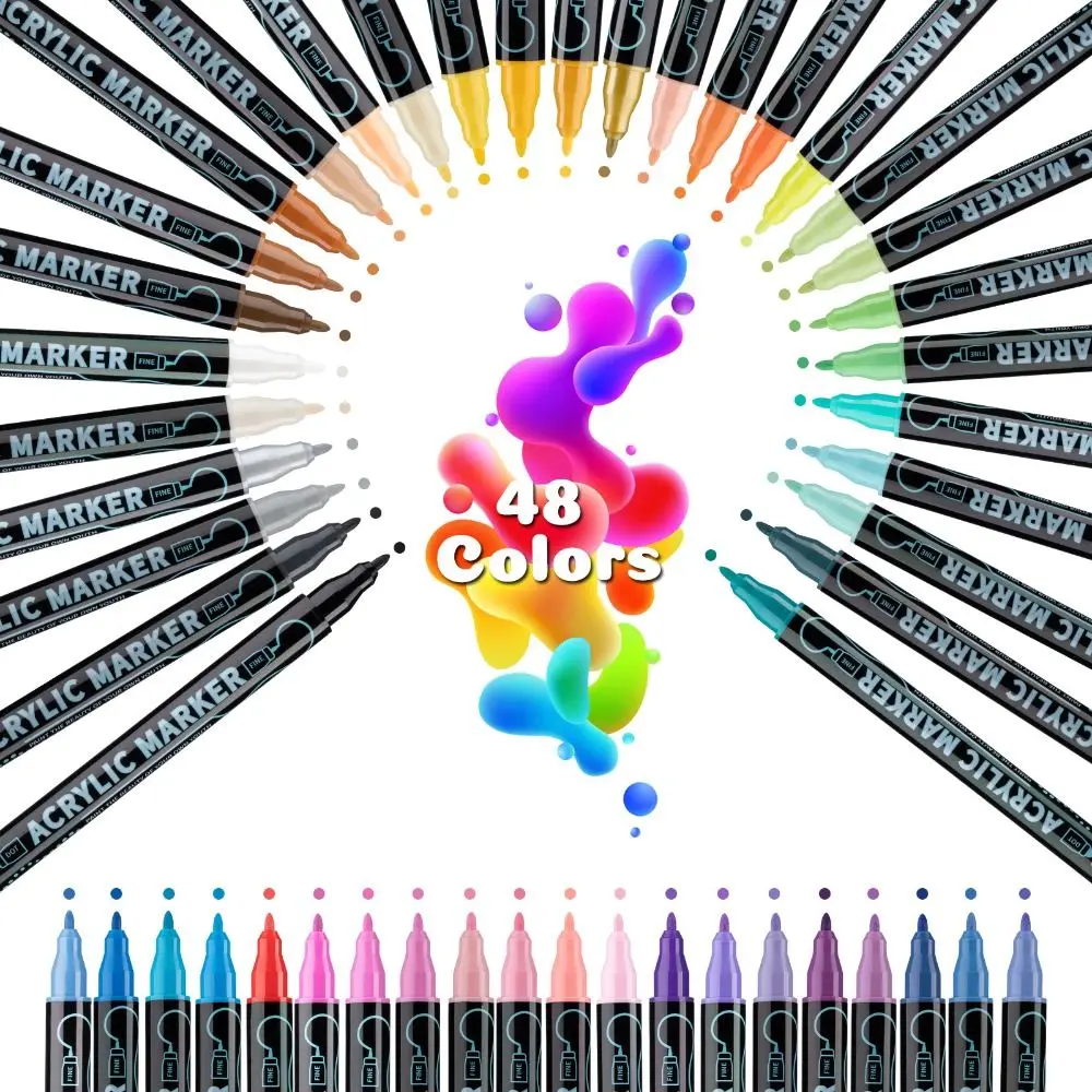 12/24/36/48 Colors Dual Tip Acrylic Paint Pens Waterproof DIY Crafts Marker Pen School Supplies Paint Markers