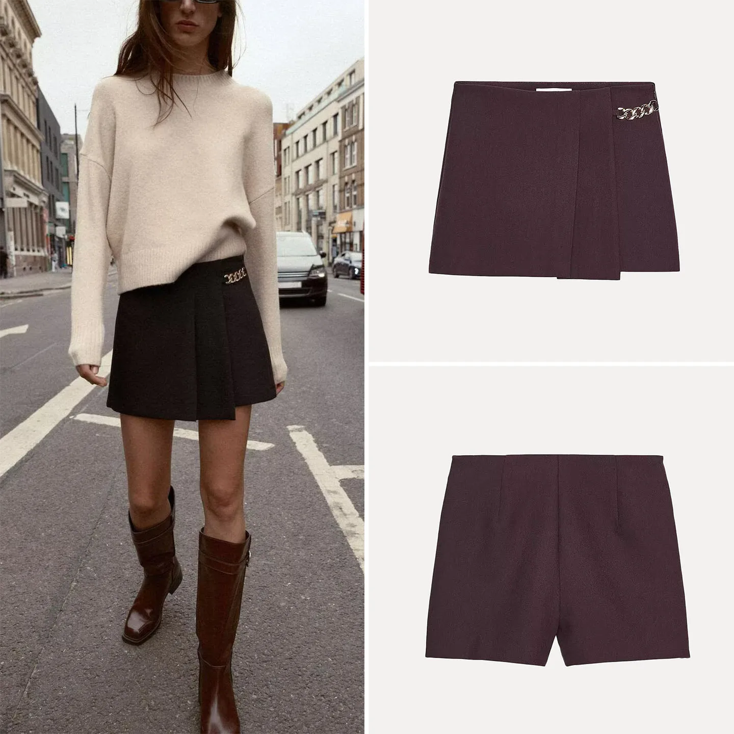 Casual brede plooi kettingdetail Ele ort broek voor dames herfst 2025, nieuwe Sle Z l taille ander materiaal