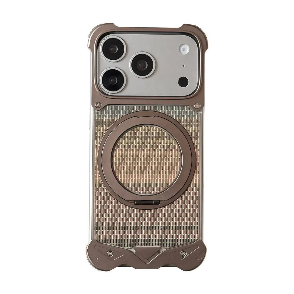 

Metal Case for iPhone 17 Pro Max / 17 Pro 2026 5G Aluminum Alloy Shock-proof Protective Magnetic Bracket Gold Thread Cover
