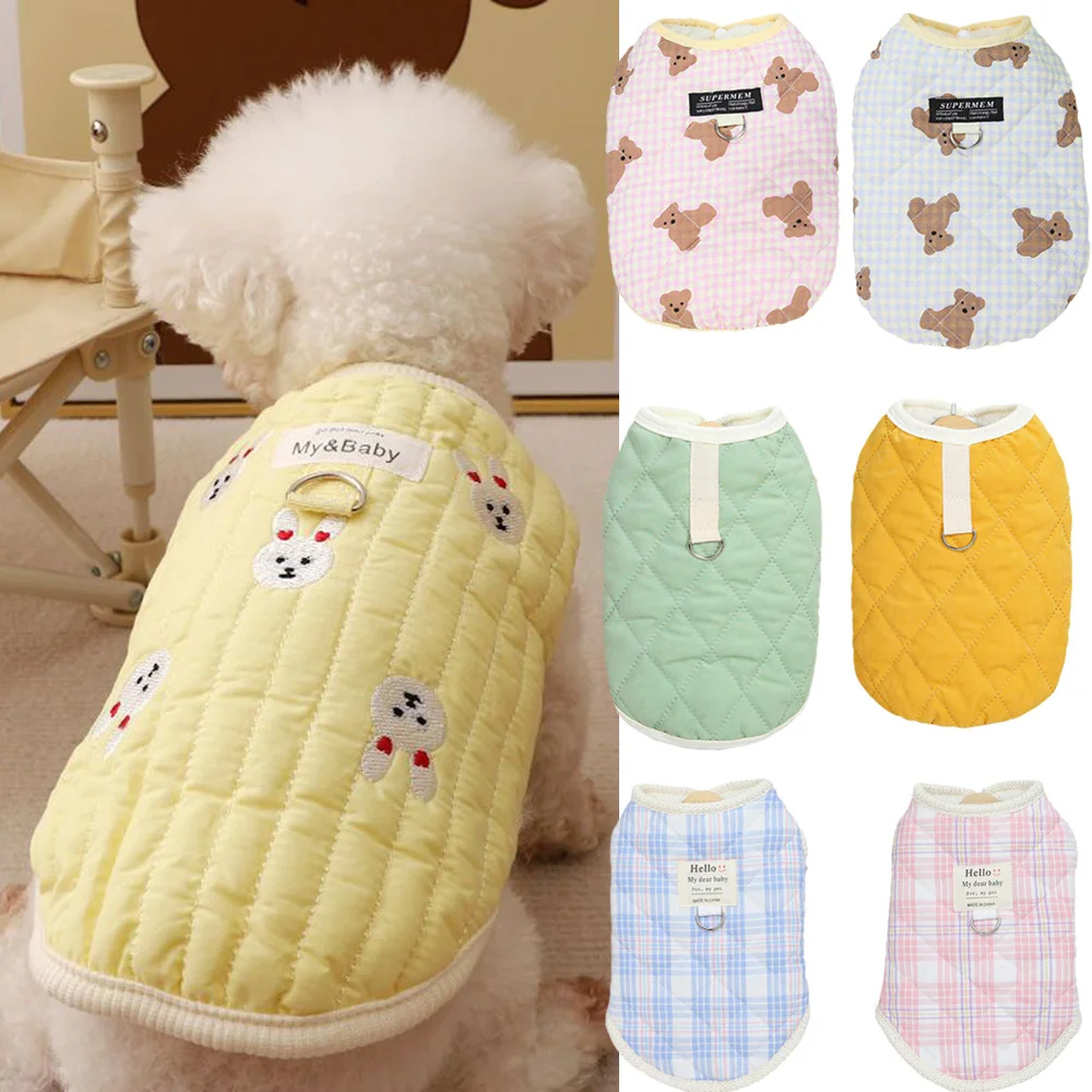 Winter Cat Dog Vest Jacket Warm Fleece Pet Clothes for Small Dogs Yorkshire Shih Tzu Cute Cartoon Print Puppy Rope Clothing Coat