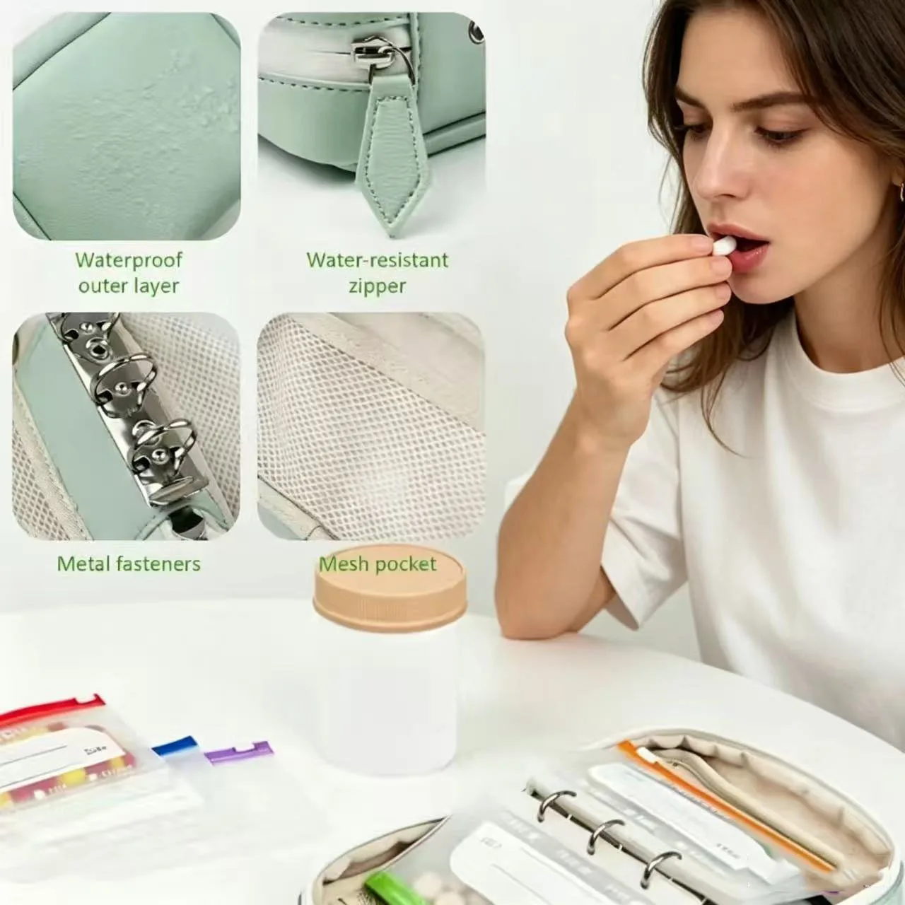 PU Leather Travel Medication Organizer Bag Removable Pill Pouch Storage Case Daily Vitamin Supplement Holder