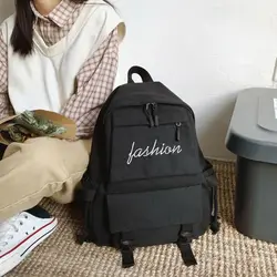 Women's Korean Version Canvas Schoolbag Men's Casual Solid Color Backpack Travel School Shoulder Bag