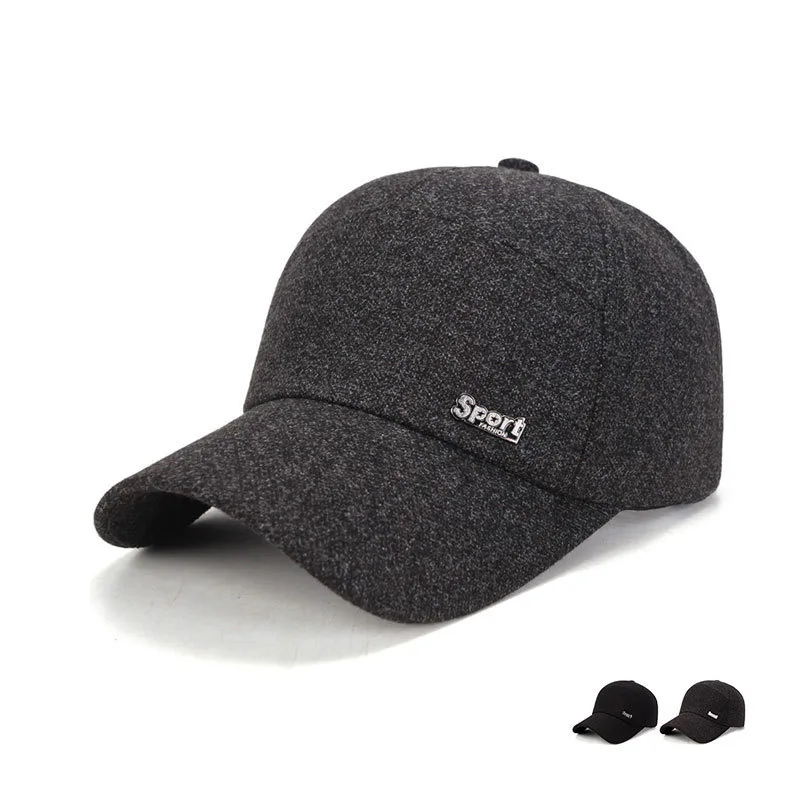 Autumn Winter New Two Cotton Baseball Hat Seven Piece SPORT Iron Label Men's Cotton Hat for the Middle Elderly Outdoor Warm Hat