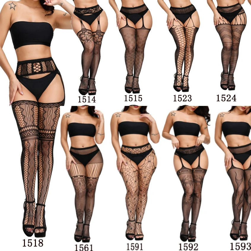 New Stockings with Garter Belt Tights Women Non-slip Fishnet Pantyhose Long Tube Suspenders Stockings Sexy Lingerie Plus Size