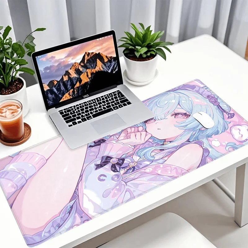 Pastel Purple Anime Girl Large Mouse Pad, Non‑Slip HD Printed Desk Mat for Laptop PC, Gaming Home Office Study Use, Sweet Gift