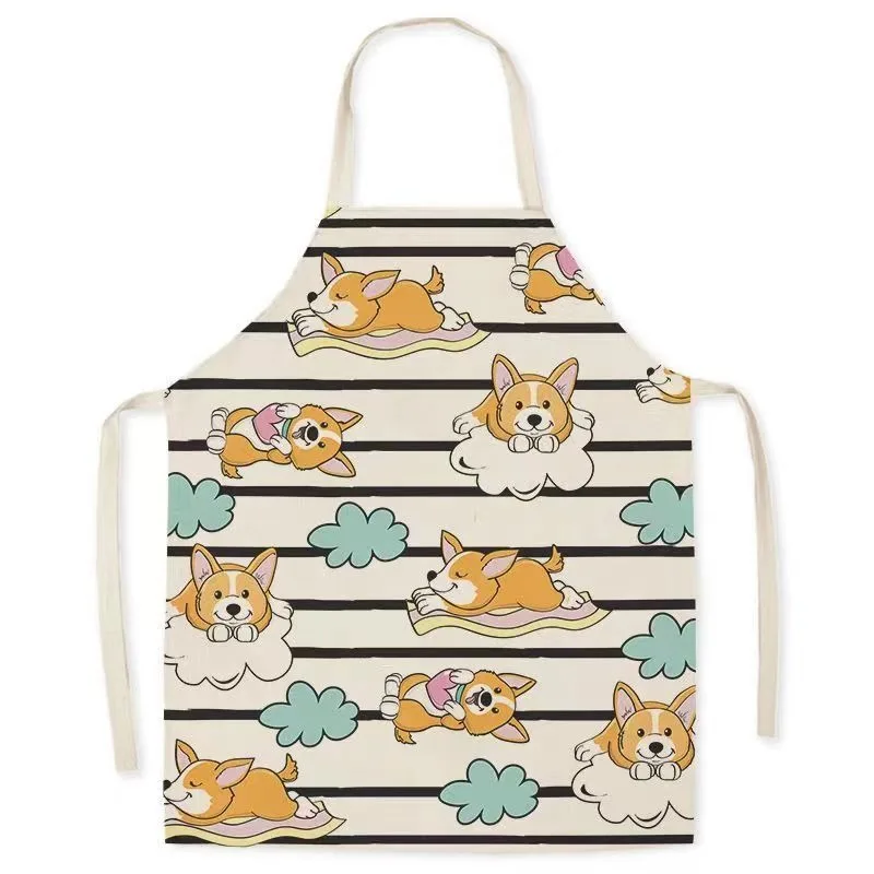 Cartoon Cute Dog Bib Adult Household Cleaning Linen Apron Children\'s Sleeveless Kitchen Cooking Baking Apron