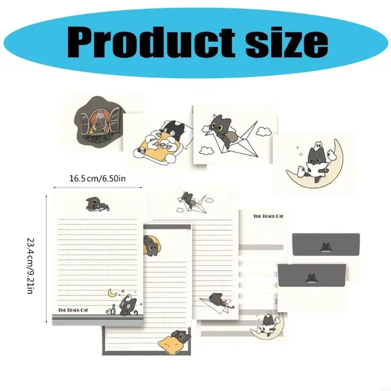 1 Set Little Black Cats Letter Paper with Envelope Set Stationery Paper Set with Envelopes Lovely Writing Paper