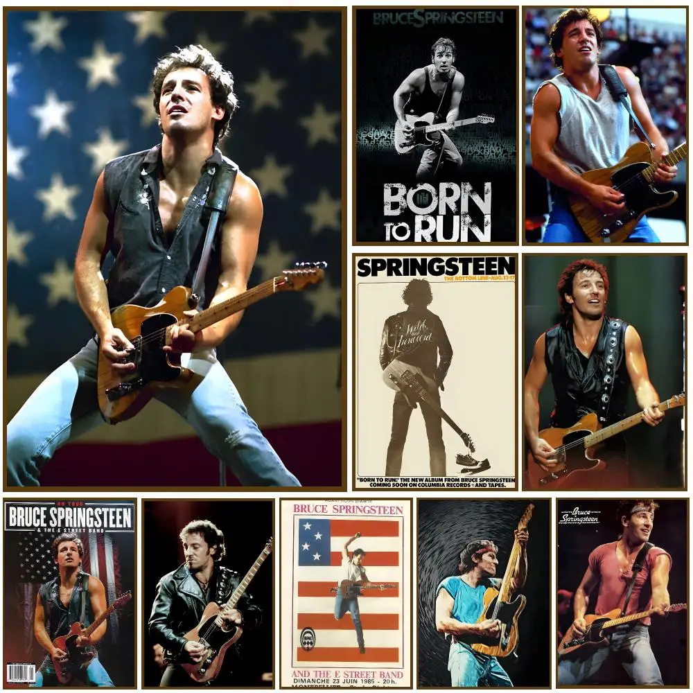 Bruce Springsteen Guitar Poster Self-adhesive Living Room Bedroom Party Bar Decor Moisture-proof Fade-resistant HD