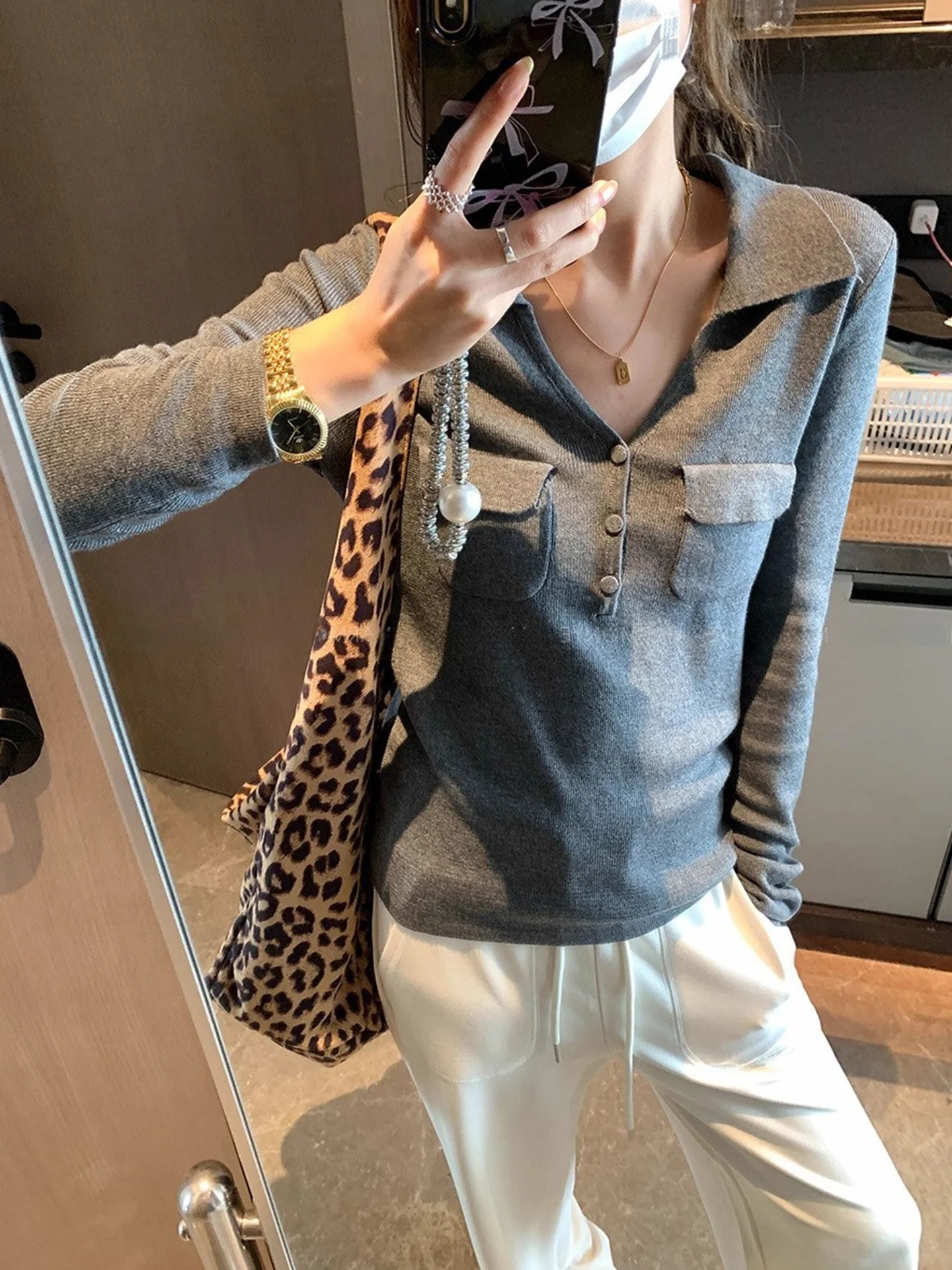 

Ele Pure Color Knitted Top Long Sve Base Layer irt Sli Korean Version Commute Wind Regular Fit Medium Softn