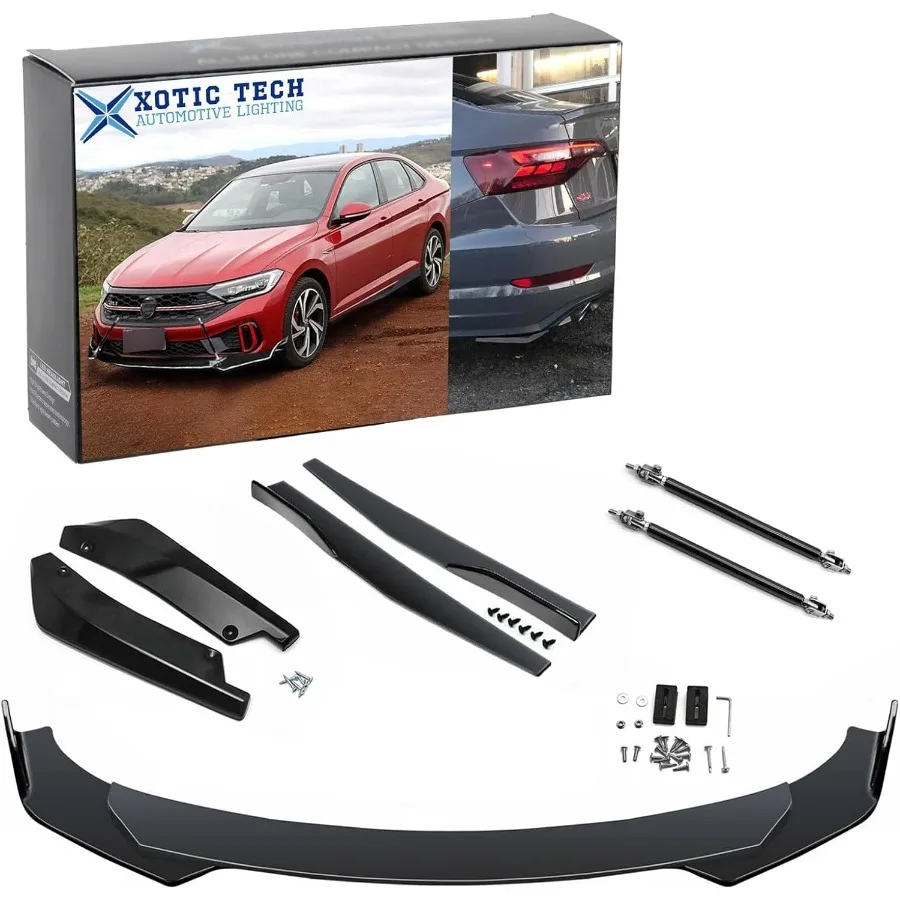 

Front Bumper Lip Spoiler + Side Skirt Splitter + Rear Bumper Lip Wrap Splitter Canard Car Body Kits + Black Adjust