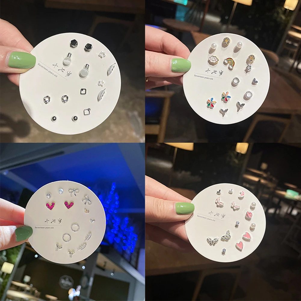 مجموعة مكونة من 7 أزواج من عقدة على شكل قلب مطلية بالفضة وأقراط هندسية للنساء والفتيات هدية مجوهرات بسيطة وحساسة