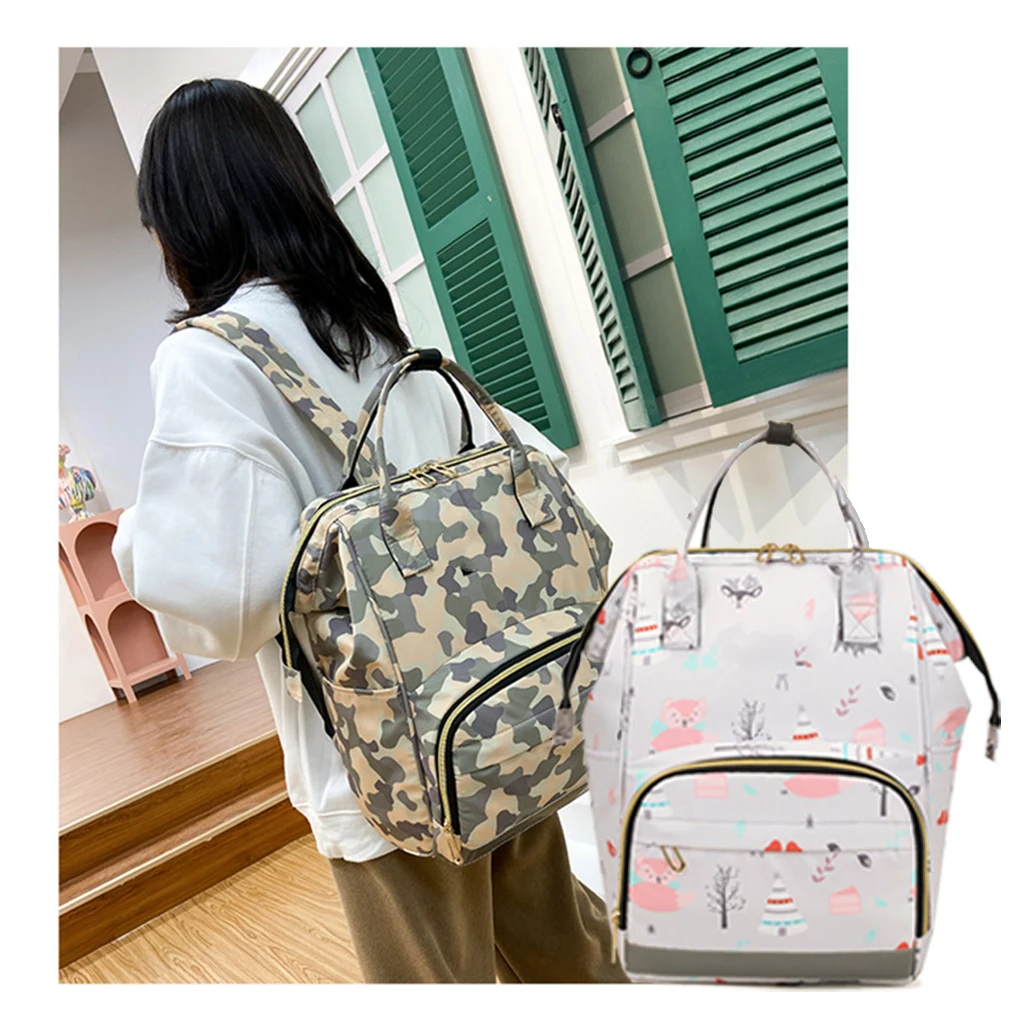 

Nylon Mummy Backpack Cute Large Capacity Nursing Outdoor Thermal Zipper Trip Camping Picnic Barbecue Handbag Pouch