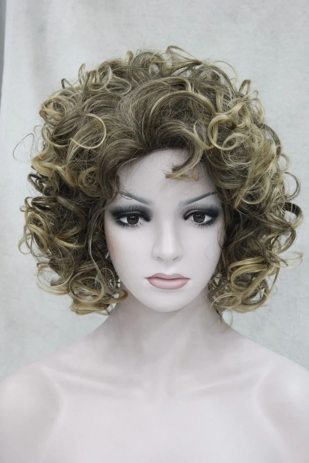 Cosplay Short Brown Mix With Golded Blonde Tip Curly Women's Synthetic Hair Wig