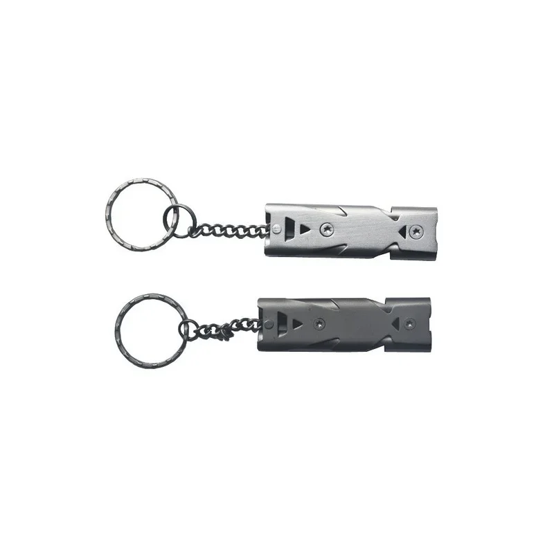 Outdoors High Decibel Portable Keychain Whistle Stainless Steel Double Pipe Emergency Survival Whistle Multifunction Tools