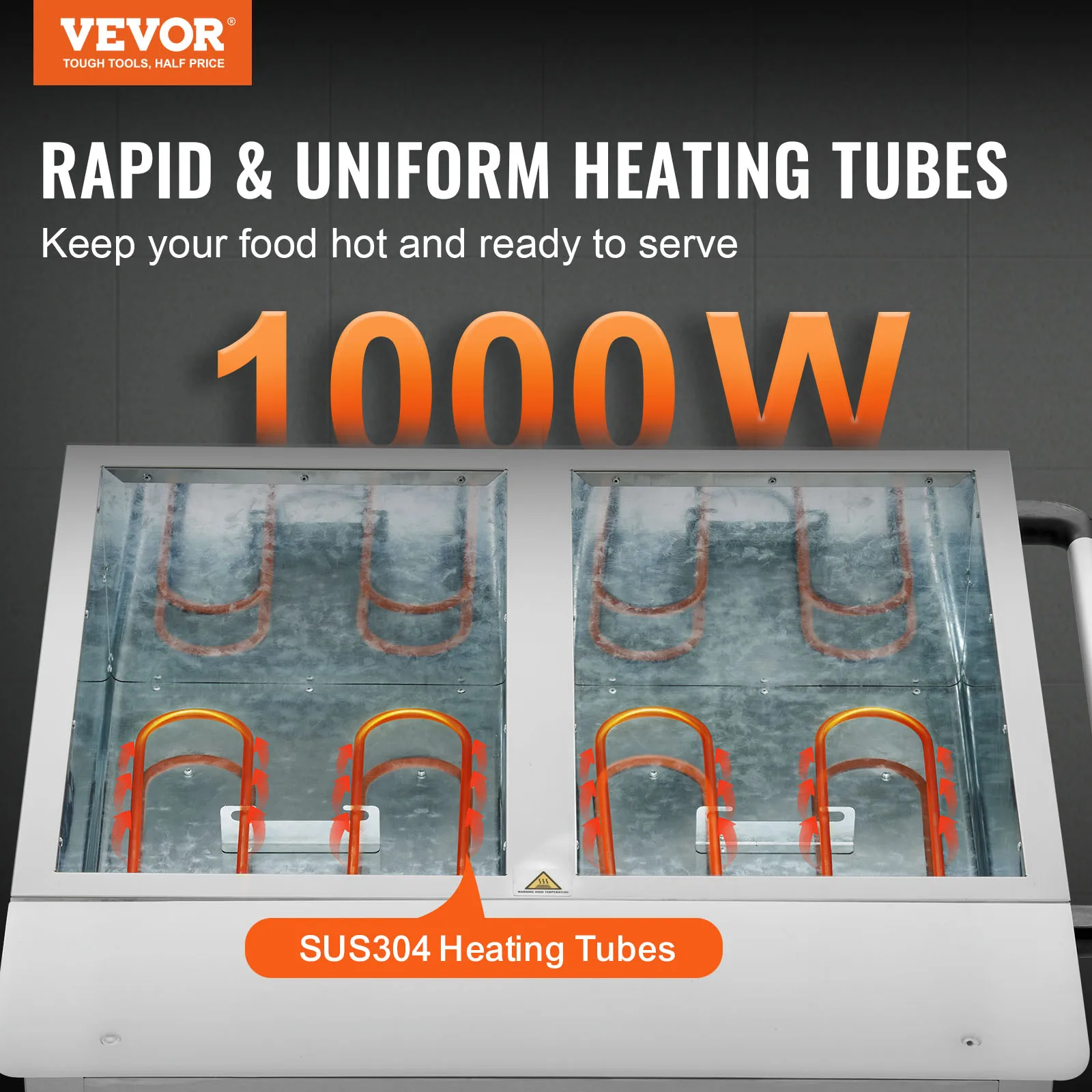 VEVOR 2-Pan جهاز تسخين الطعام التجاري 2x20.6QT طاولة بخار كهربائية 1000 واط بوفيه احترافي لتخفيف الطعام مع 4 عجلات