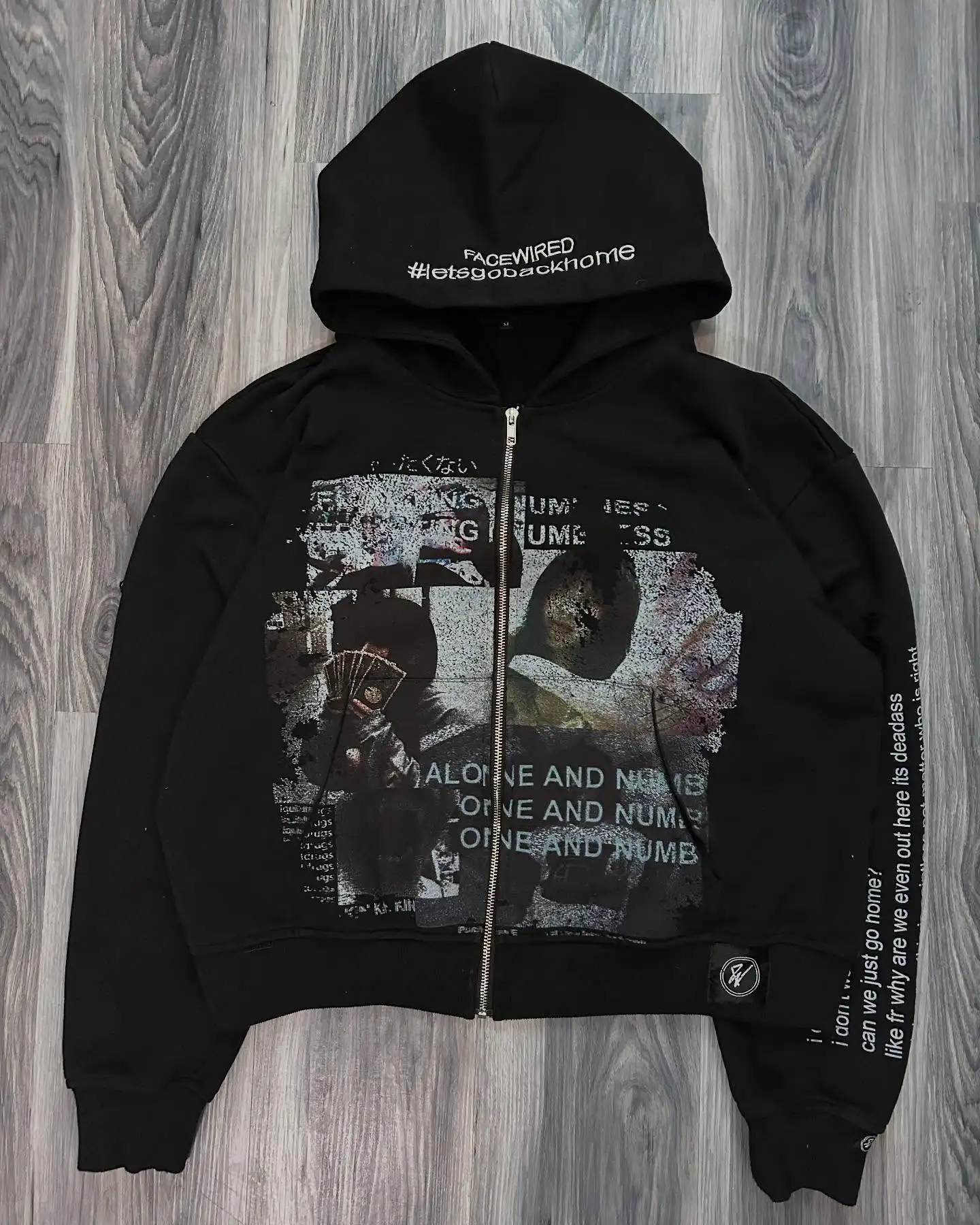 Sudadera con capucha extragrande con cremallera y letras estilo Harajuku, ropa de calle grunge, sudadera gótica, tops para mujer, ropa para hombre, ropa gótica Y2K
