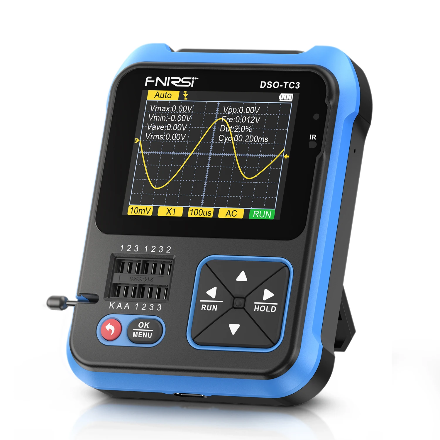 FNIRSI DSO-TC3 oscilloscopio digitale 3 in 1 funzione generatore di segnale Transistor Tester Test di tensione 500KHz 10 MS/s