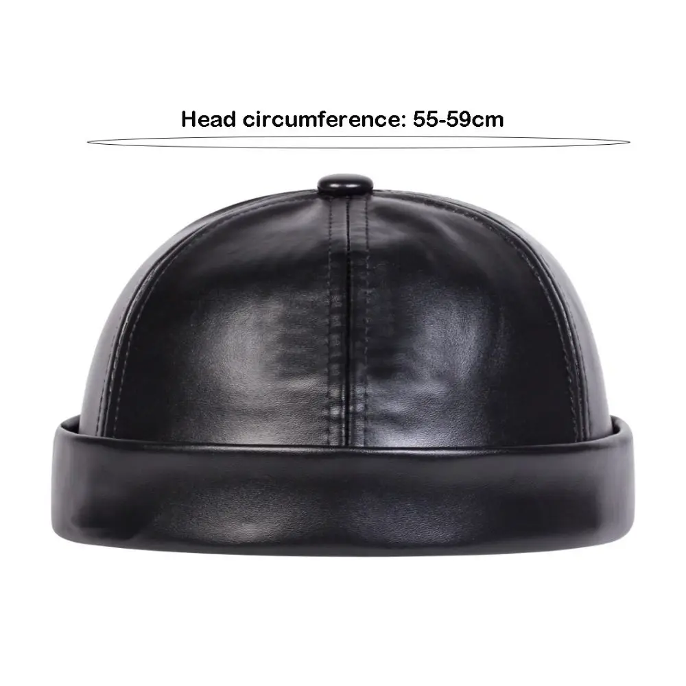 قبعة كاجوال ريترو بدون إطار من جلد البولي يوريثان، قبعات جلد البطيخ قابلة للتعديل بلون سادة، قبعة دوكر للجنسين