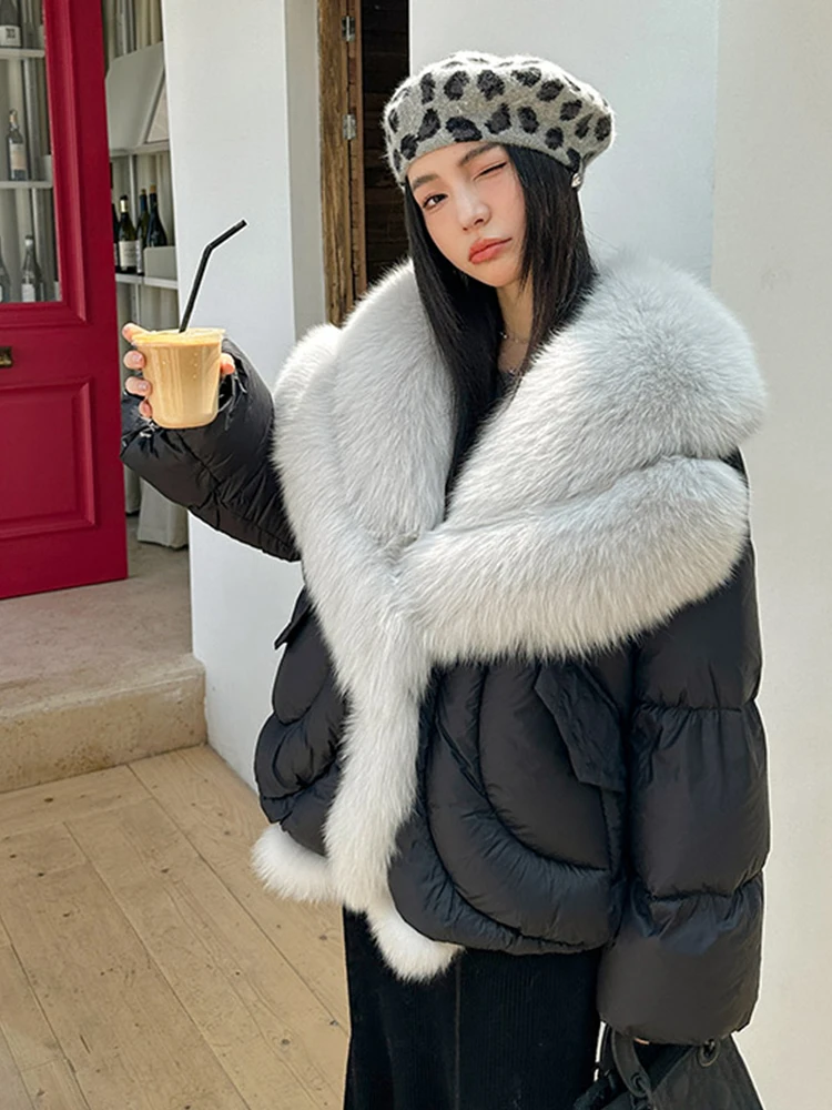 2024 Women Goose Down Jacket Winter Natural Big Fox Fur Collar Coats Style Luxury Female Coats Puffer Jackets