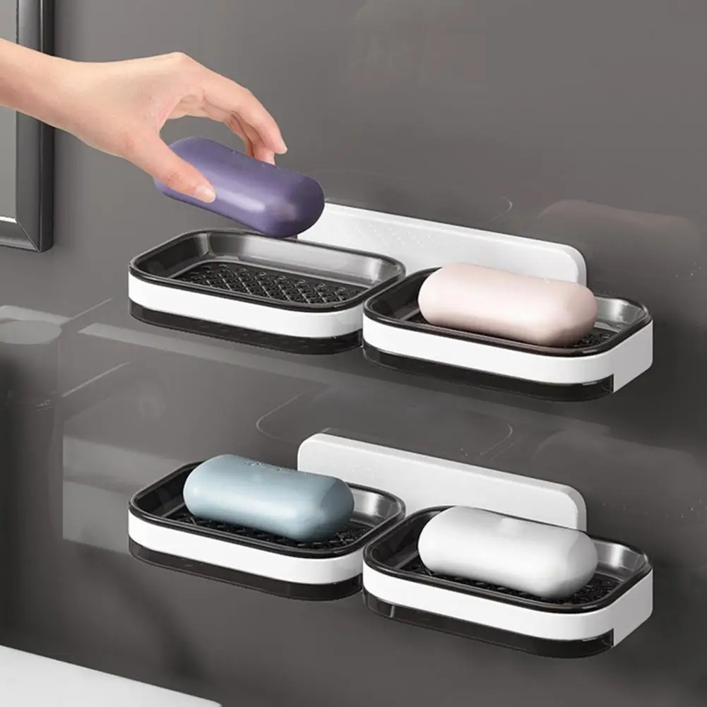 Soap Box Double Layer Shower Soap Dish with Suction Cup Removable Drain Plate Soap Dish No Drilling Wall Mounted Soaps Tray