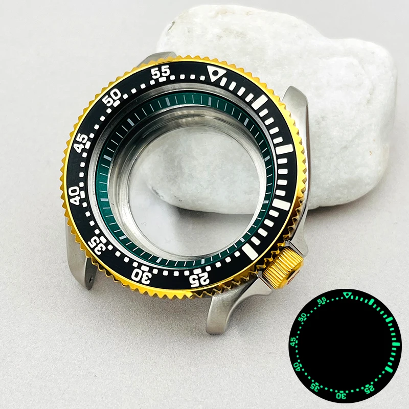 

Silver Watch Cases Gold Knurled Bezel Green Luminous Bezel Insert Fit Seiko SKX007 SRPD NH35 Movements Watch Replace Repair