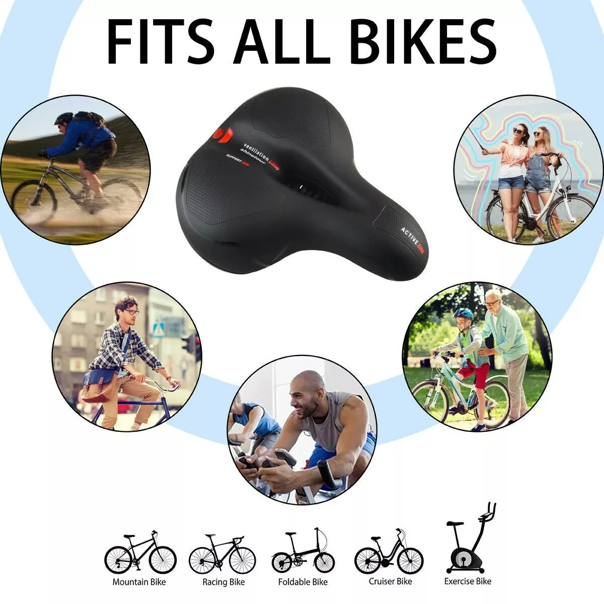 

Hollow Breathable Widened Bike Saddle Soft Comfort Seat with Taillight for Mountain Bicycle
