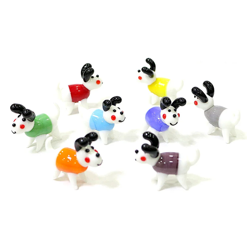 Colorful Cute Glass Dog Mini Figurine Craft Ornaments Japanese Style Funny Tiny Cartoon Animal Statue Room Kawaii Decor for Kids