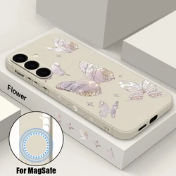 Soft Silicone Case For Samsung Galaxy S25 S24 S23 S22 S21 Ultra Plus S25 S24 FE Magnetic Magsafe Wireless Charge Butterfly Cover