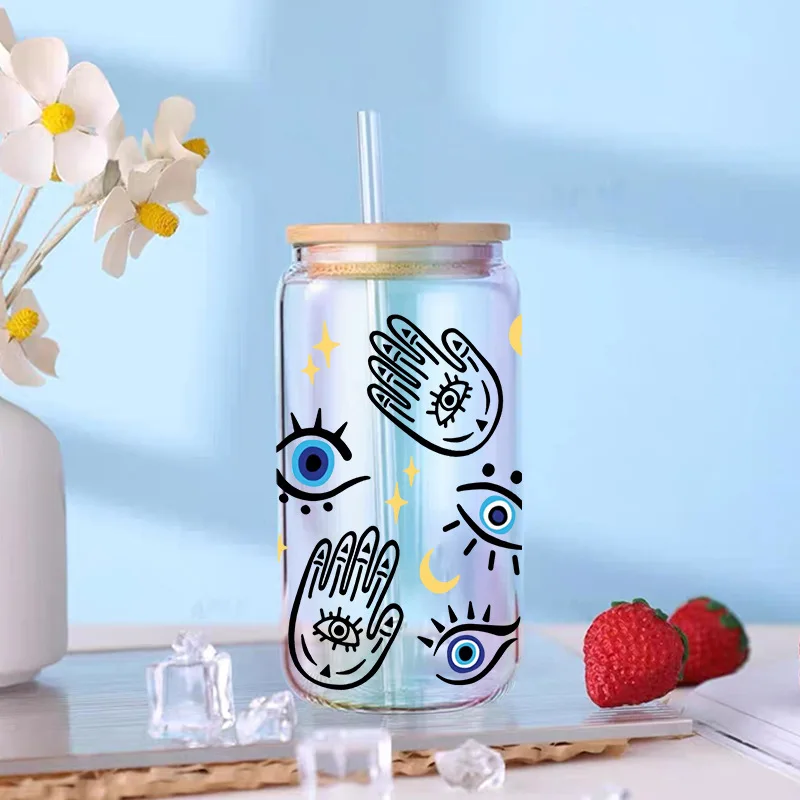 UV DTF Cup Wraps Transfer Stickers- 6 Sheets Blue Eyes Cup Rub on Transfers for Crafting Cup Decal Waterproof  Transfer Stickers