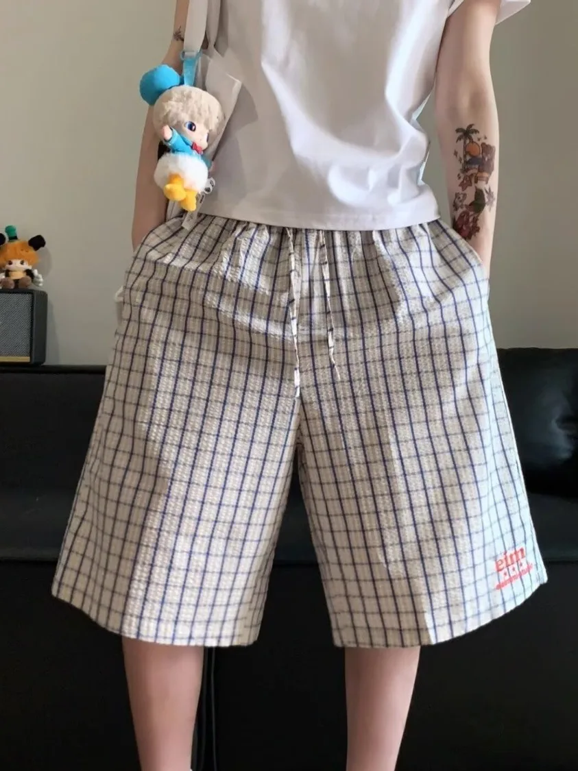 

American Style Plaid Five-Quarter Men's Shorts Summer New Loose Straight Leg Casual Sports Mid-Length Fashionable Youth