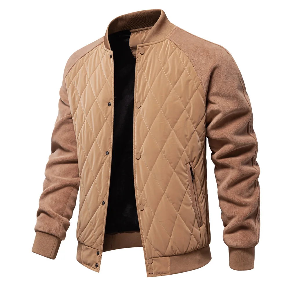 Men's Quilted Fleece Lined Jacket, Thickened Warm Raglan Sleeve Men Coat, Casual Outdoor Windbreakers Man