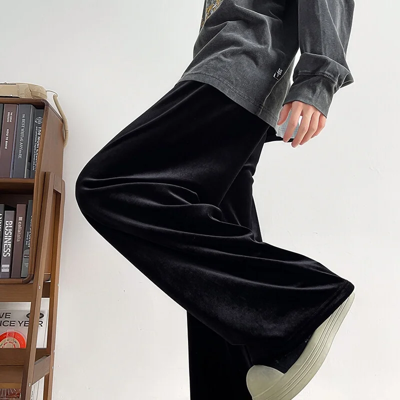 

Gold Velvet Casual Pants Extended 2cm Tall Teens Wide Leg Men's Straight Leg Spring Autumn Faionable Youthful Polyester F...