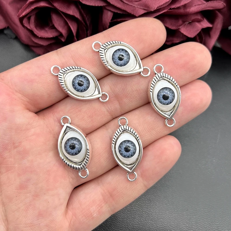 5pcs Charms 2colors Devil Eye 30x15mm Antique Silver Color Pendants Making DIY Handmade Tibetan Finding Jewelry Accessories