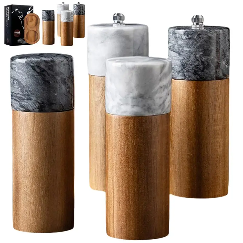 

Kitchen Pepper Grinder 6" Sets Seasoning Bottle,Acacia Wood,Marble Lid,Spliced Wood,Manual Grinding,Sea Salt Black Spice Shaker