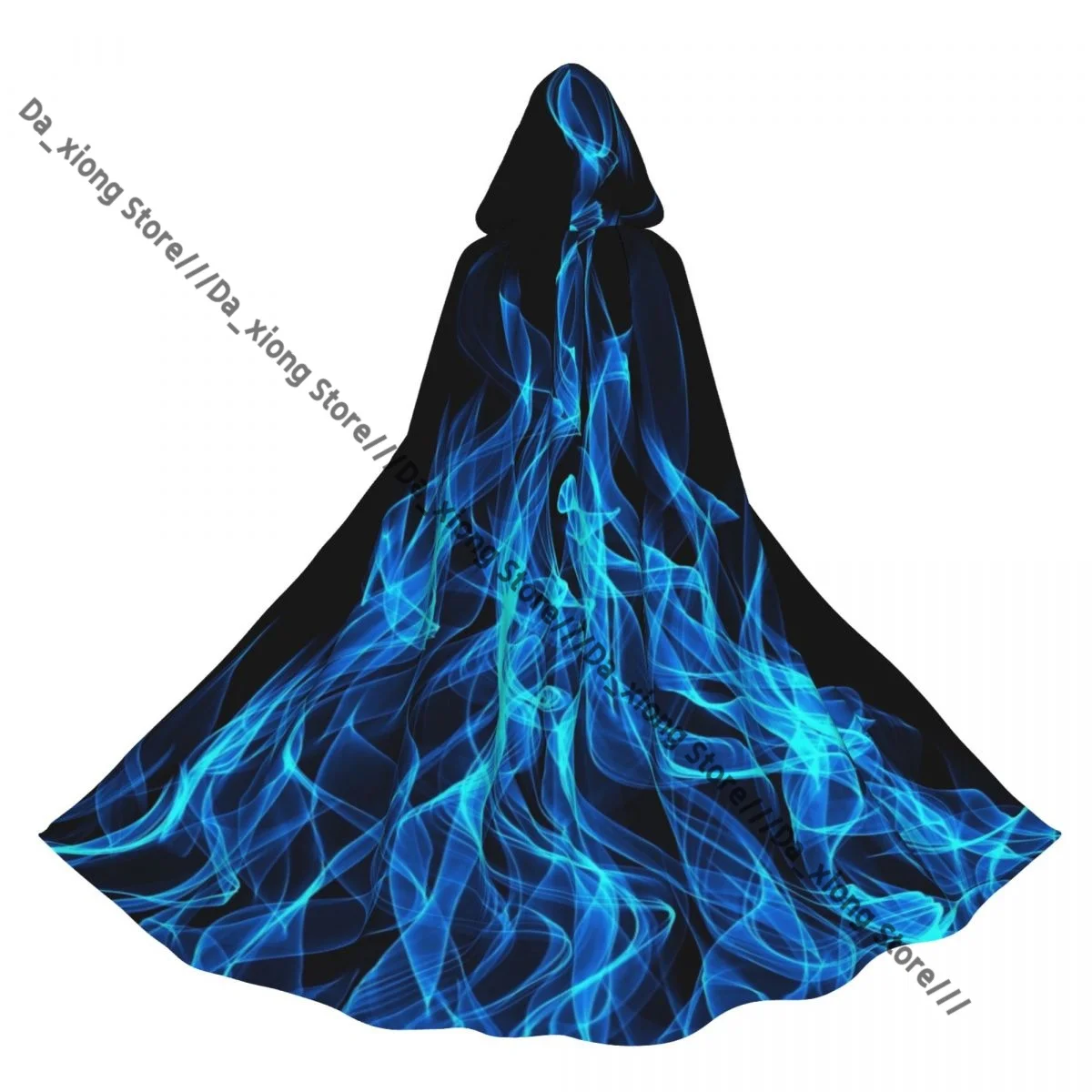 Adult Blue Fire Texture Cloak Cape Hooded Medieval Costume Witch Wicca Vampire Halloween Costume Dress Coat