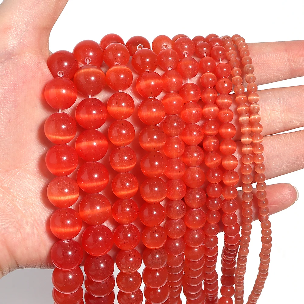 1 Strand 4/6/8/10/12mm Cat Eye Stone Beads Red Color Natural Stone Beads For Jewelry Making DIY Necklace Bracelet Accessories