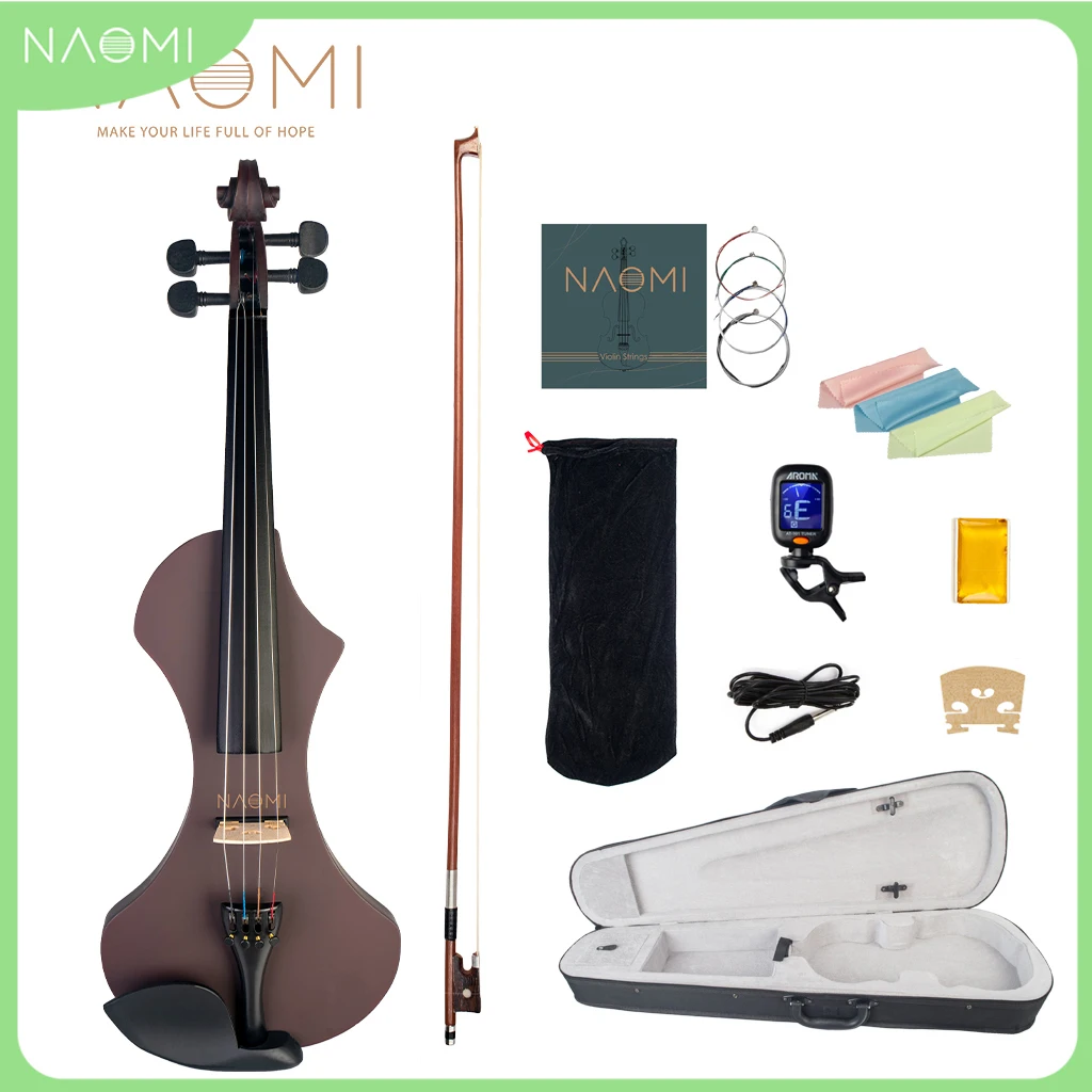 

NAOMI 4/4 Full Size Violin With Case Electric Violin Solidwood Body Set w/ Brazilwood Bow+Violin Strings+Rosin+Tuner+Bridge