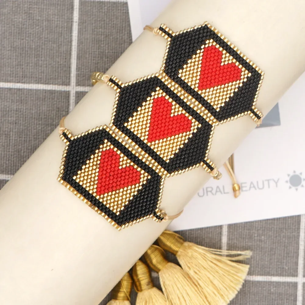 Rice bead bracelet Originality Hand woven  Heart  fashion  Simplicity  pattern  Bohemia  Adjustable Female Beaded Bracelet