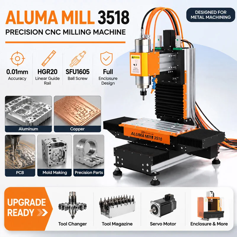 BulkMan3D ALUMA MILL 3518 CNC Milling Machine 2.2KW Spindle HGR20 Linear Rail SFU1605 Ball Screw High Precision Metal Engraver