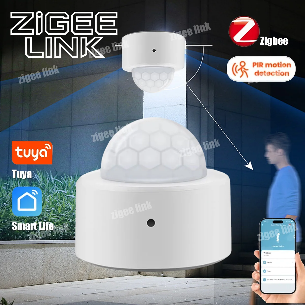 Mini Sensor de movimiento PIR Zigbee, Detector infrarrojo de movimiento humano, alarma de seguridad, Control por aplicación remota Smart Life