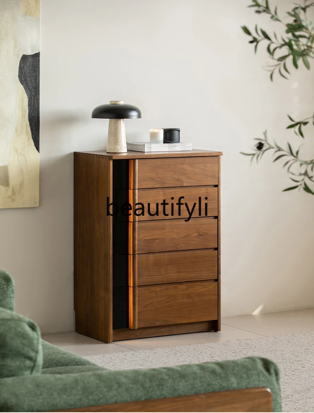 

Solid wood chest of drawers, black walnut storage, bedroom, living room floor, side cabinet, storage drawer cabinet8076