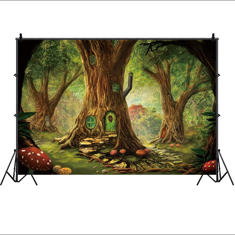 Enchanted Forest Treehouse ฉากหลังสําหรับสาวตกแต่งผีเสื้อ Fairy Tale Tree House พื้นหลังการถ่ายภาพ