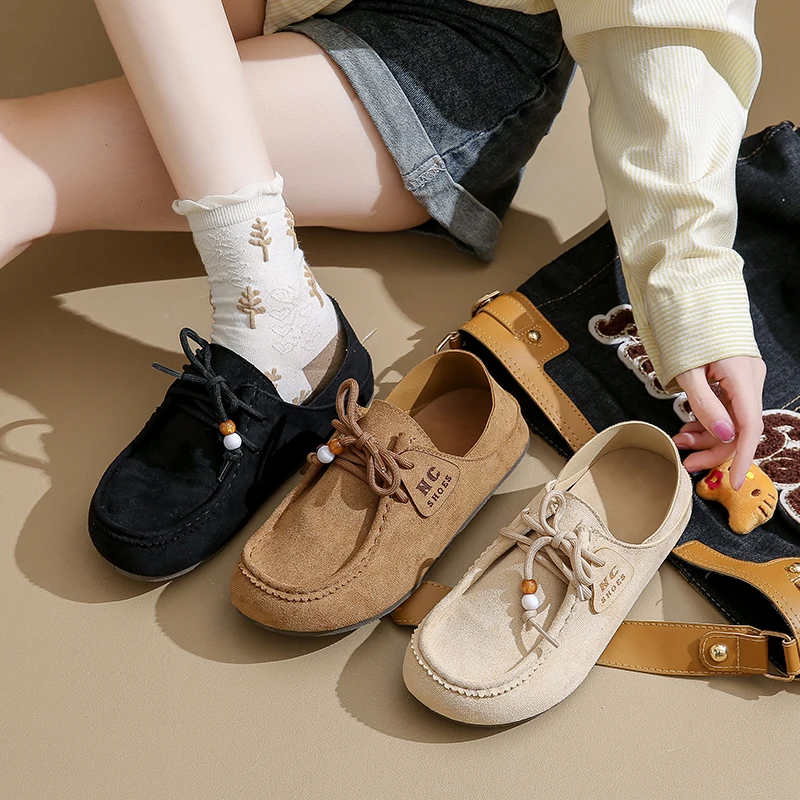 Fashion Brand Shoes Woman 2025 Autumn New Vintage Suede Loafers Pumps Women's Casual Flats Shoes British Style Flat Single Shoes